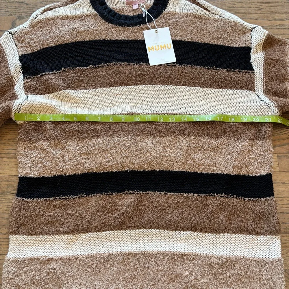 Show Me Your Mumu Womens XS‎ Striped Eyelash Knit Sweater Brown Tan Black NWT